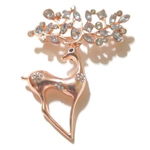 Rose Gold Tone Jeweled Reindeer Brooch